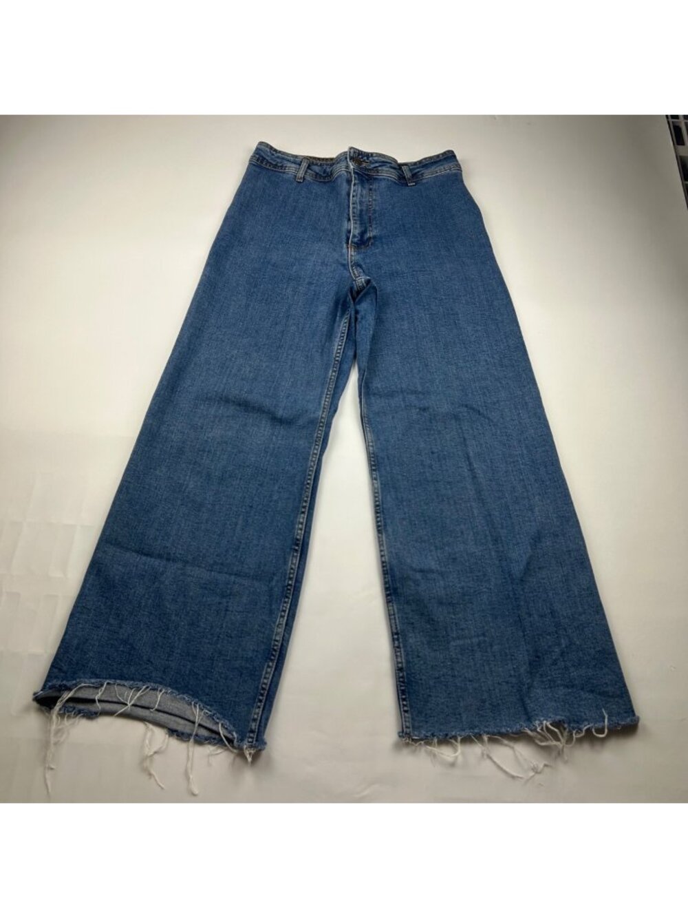Zara Blue Stretch Denim High Rise Wide Leg Jeans 10